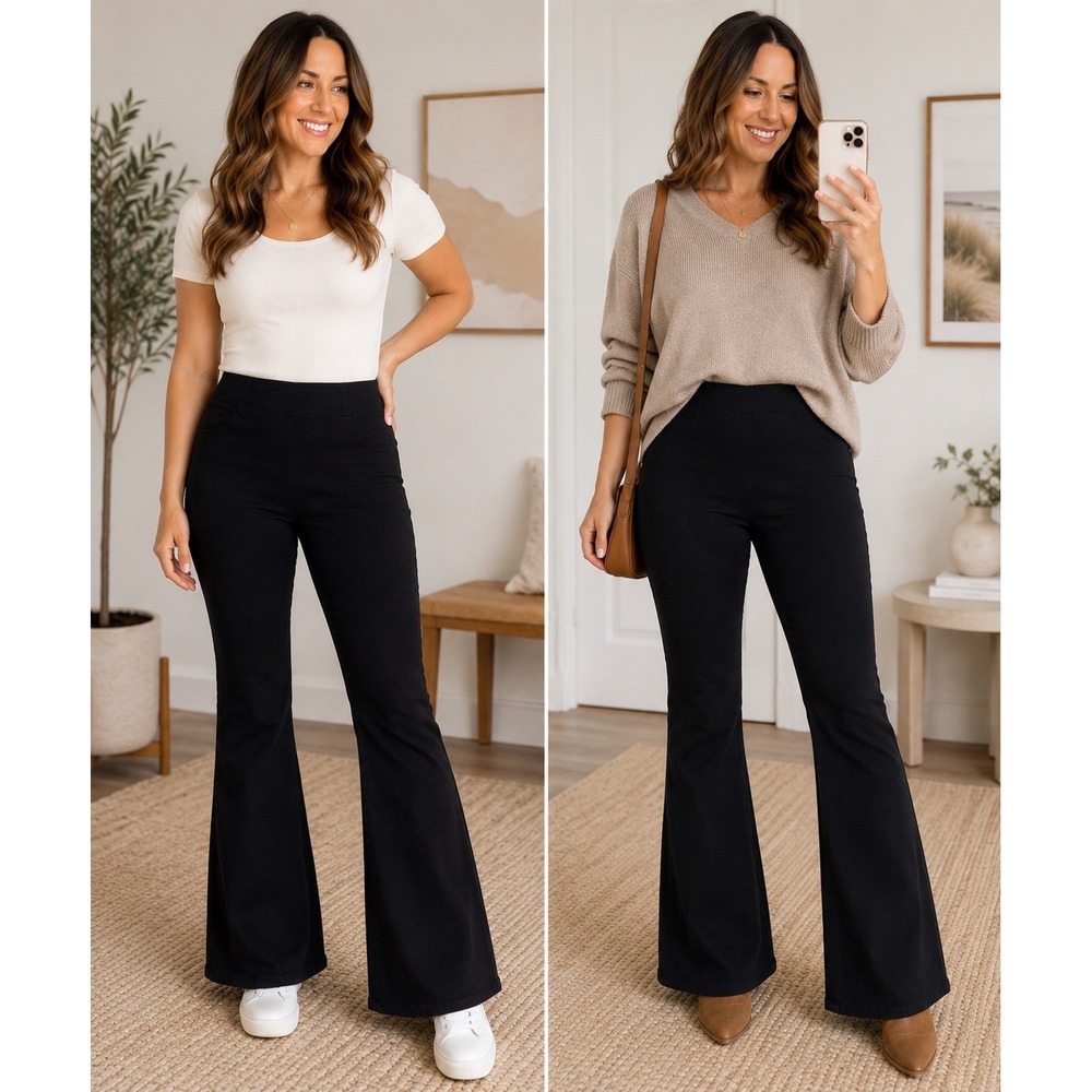 FRAME The Jet Set Flare Black Pull-On High Rise Stretch Pants Size 2